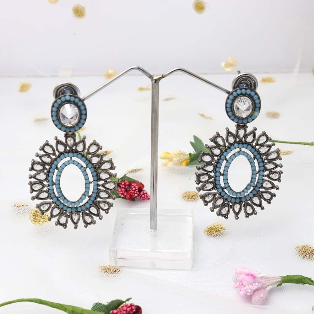 Runway Fashions | Gunmetal earrings polki